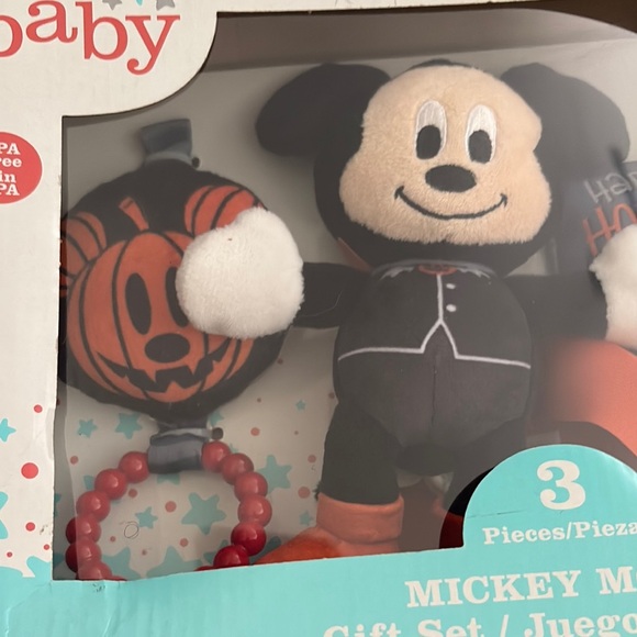Disney Baby 3 piece Mickey Mouse Happy Halloween NIB NEW Gift Set - Plush Rattle - Picture 3 of 4